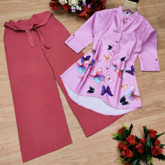 Butterfly Breeze Flex Cotton Plazzo Set – Pink & Pink