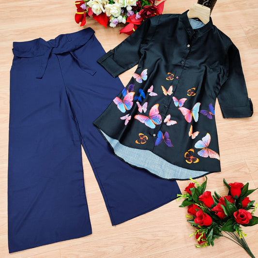 Butterfly Breeze Flex Cotton Plazzo Set – Black & Navy