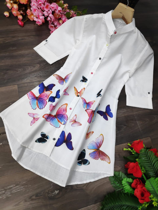 Butterfly Bloom Cotton Flex White Top